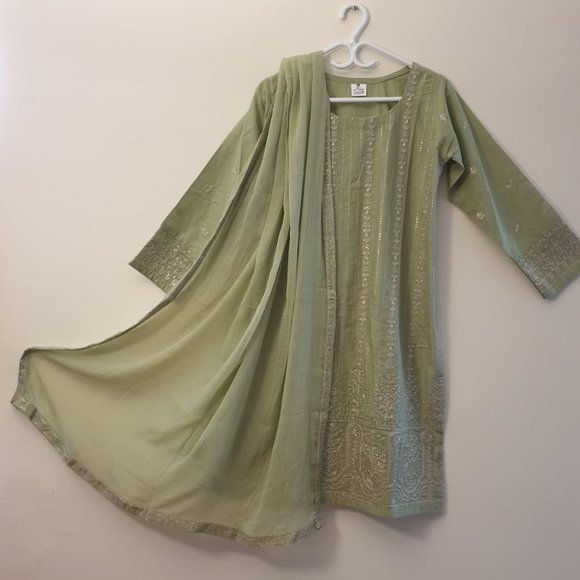 Pistachio Green 3 Piece Cotton Dress - Picture 3 of 6